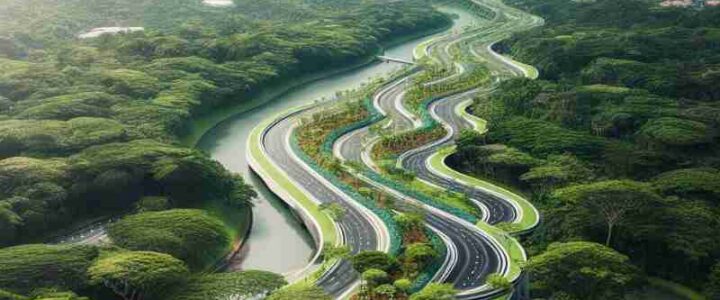 Turning Plastic Waste into Green Roads: A Sustainable Solution, Concept art for illustrative purpose, tags: von - Monok